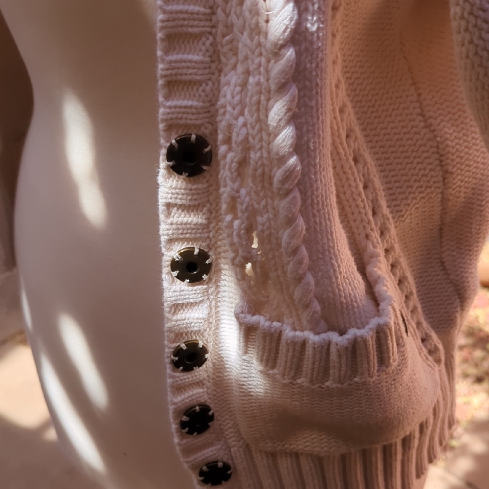 Guess Cream Open-Front Knit Cardigan with Pockets - Picture 4 of 8